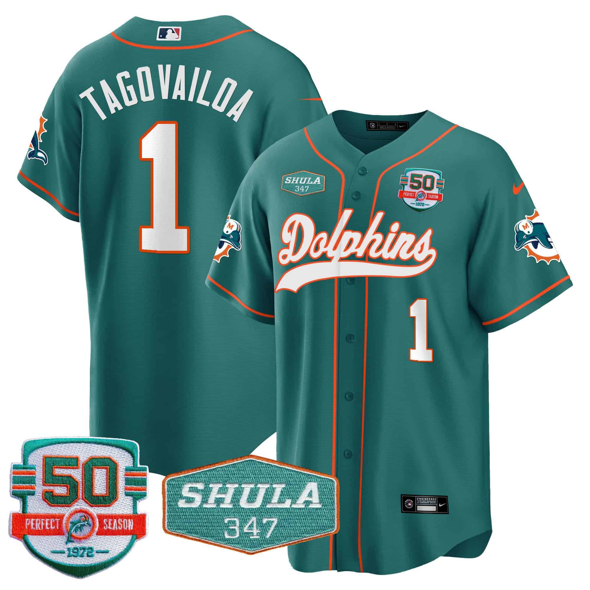 Men Miami Dolphins #1 Tagovailoa Green 2024 Nike 50th Don Shula Memorial Patch Baseball NFL Jersey style 1->indianapolis colts->NFL Jersey